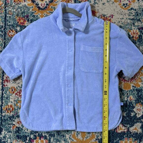 Athleta Girl  Jump In Terry Cloth Button Down Top Short Sleeve Snap Size Small 7 - Picture 4 of 5